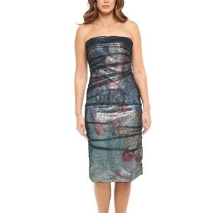 Rene Ruiz Strapless Shimmering Multicolor Midi Dress